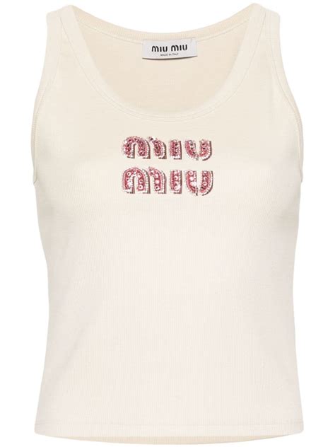 miu miu rhinestone tank top|farfetch miu mitu vest.